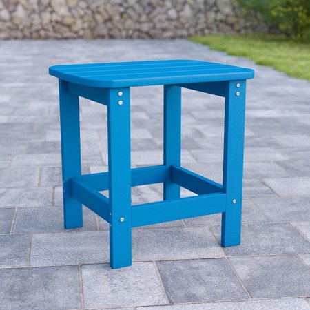 FLASH FURNITURE Charlestown All-Weather Poly Resin Wood Adirondack Side Table in Blue JJ-T14001-BLU-GG